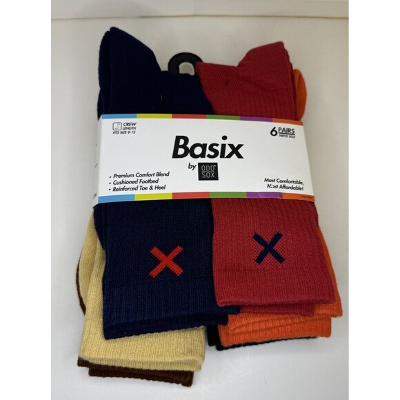 Basix by Odd Socks 6 Pair Multicolor Crew Socks Size 8-12 - Picture 1 of 1
